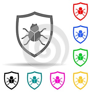 beetle in the shield multi color style icon. Simple glyph, flat vector of cyber security icons for ui and ux, website or mobile