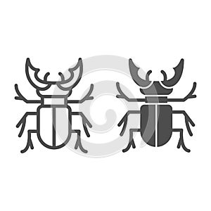 Beetle stag line and solid icon, Bugs concept, Deer beetle sign on white background, Stag-beetle icon in outline style