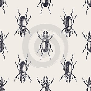 Beetle vintage seamless pattern