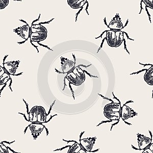 Beetle vintage seamless pattern