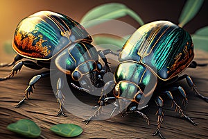 Beetles in iridescent metallic hues -Generative AI