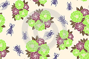 Beetles pattern repeats seamless in color for any design. Vector geometric
