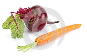 Beetroot and carrot isolated on white background