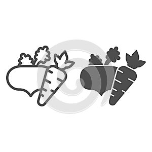 Beetroot and carrot line and solid icon, Diet concept, Fresh root vegetables sign on white background, radishes and