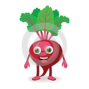 beetroot character with funny cartoon smiling. Semi-realistic beetroot character. Happy vegetable vector illustration. vector