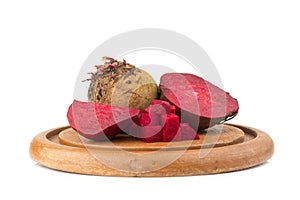 beetroot on chopping board isolated on white background