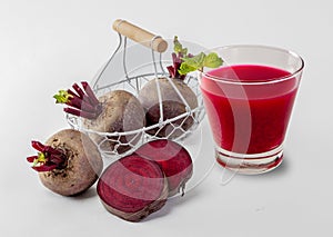 Beetroot cold pressed juice in glass, Healthy raw vegetable