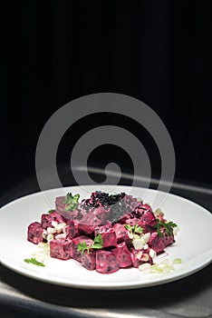 Beetroot cream and spring onion salad