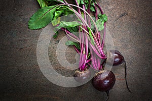 Beetroot on dark stone table.