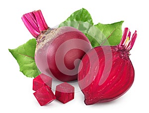 Beetroot with half isolated on white background with clipping path and full depth of field