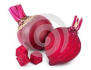 Beetroot with half isolated on white background with clipping path and full depth of field