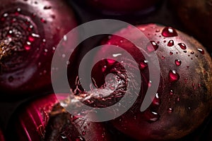 Beetroot half slice water drops vegetable. Generate Ai