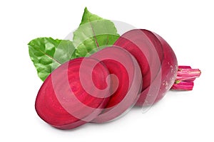 beetroot half with slices isolated on white background with full depth of field
