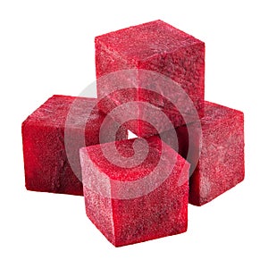 Beetroot. Heap of cubes isolated on white background