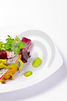 Beetroot horseradish tureen with avocado cream