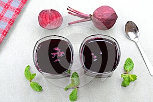 Beetroot juice in glass cups