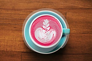 Beetroot latte top view.