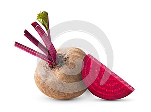 Beetroot with leaves on white background