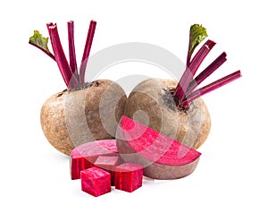 Beetroot with leaves on white background