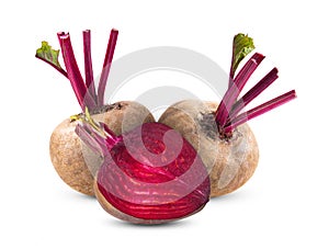 Beetroot with leaves on white background