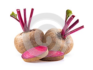 Beetroot with leaves on white background