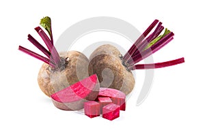 Beetroot with leaves on white background