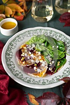 Beetroot and Orange salad with spinach and feta cheese