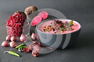 Beetroot pachadi. A yogurt based beetroot side dish
