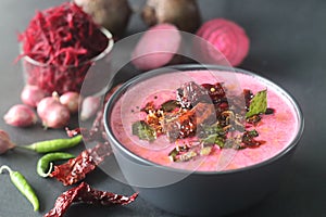 Beetroot pachadi. A yogurt based beetroot side dish