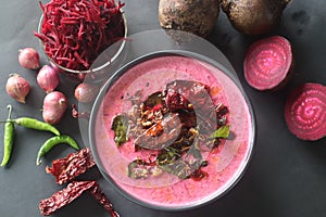 Beetroot pachadi. A yogurt based beetroot side dish