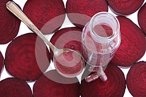 Beetroot powder super food on spoon