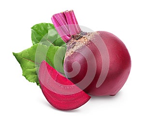 beetroot with slice isolated on white background with clipping path and full depth of field