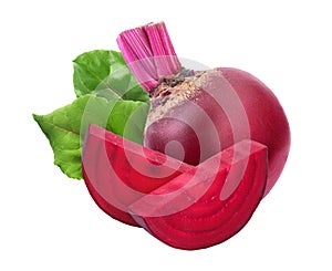 beetroot with slice isolated on white background with  full depth of field