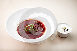 Beetroot soup with meat