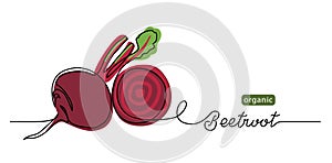 Beetroot vector illustration, background. One line drawing art illustration with lettering organic beetroot