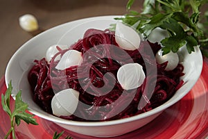 Beets with small pickled onions and parsley