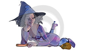 Befana with flying on broom front