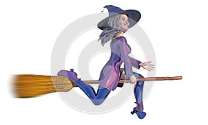 Befana with side flying on broom