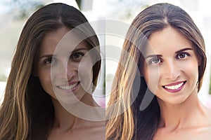 Befor and after retouching collage photo