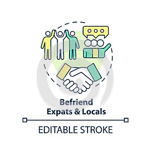 Befriend expats and locals concept icon photo