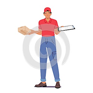 Befuddled Courier Character Holds A Parcel In One Hand And A Clipboard In The Other, Wearing A Perplexed Expression