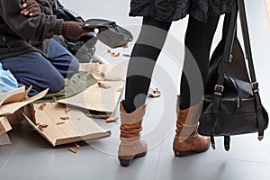 Beggar on a crowded street