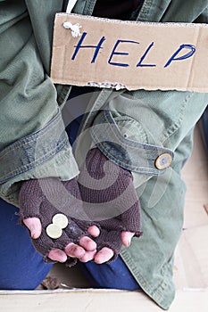 Beggar hands asking for a help