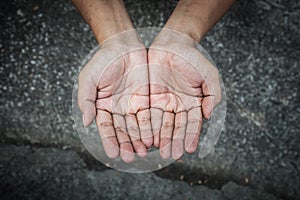 Beggar people and human poverty concept - person hands begging f