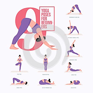 Beginner yoga poses. Young woman practicing Yoga poses