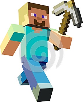 Minecraft character with pickaxe in his hand