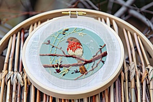 beginners embroidery hoop with simple stitches on canvas