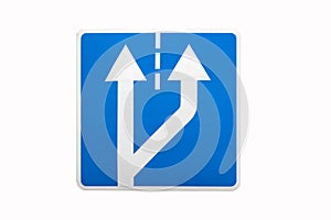 `Beginning of additional lane` square blue road sign isolated on