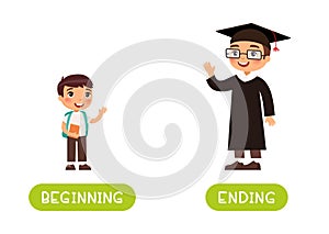 Beginning and ending antonyms word card vector template.