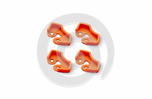 Beginning of the racing drone assembly. Elements of a spare part of an unmanned aerial vehicle frame printed on a 3d printer, isol